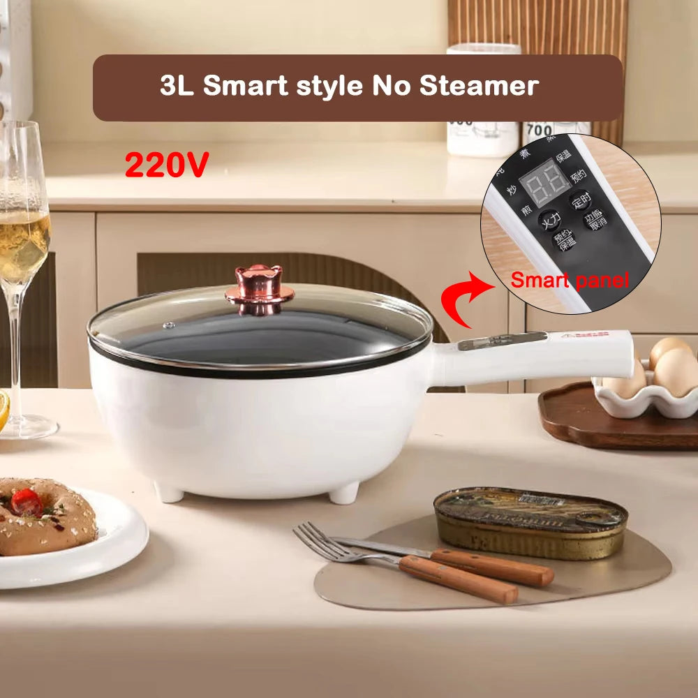 110V Multi-function Electric Stir-fry Meal Wok 3L Non-Stick Frying Pan Food Steamer Smart Smoke-free Hot Pot Stew Cooking Heater