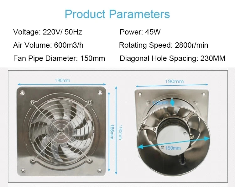 DMWD 4/6 Inch Kitchen Exhaust Fan Bathroom Wall Window Toilet Duct Booster Fans Ventilation Blower Exhauster Air Cleaning Vent