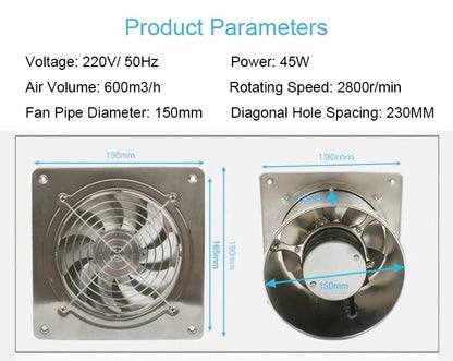 DMWD 4/6 Inch Kitchen Exhaust Fan Bathroom Wall Window Toilet Duct Booster Fans Ventilation Blower Exhauster Air Cleaning Vent