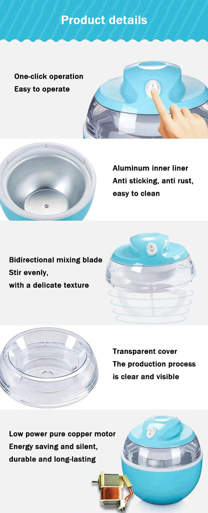 DMWD Household Electric Ice Cream Maker 600ml Automatic DIY Child Ice Cream Machine Frozen Yogurt Machine High Quality 220V