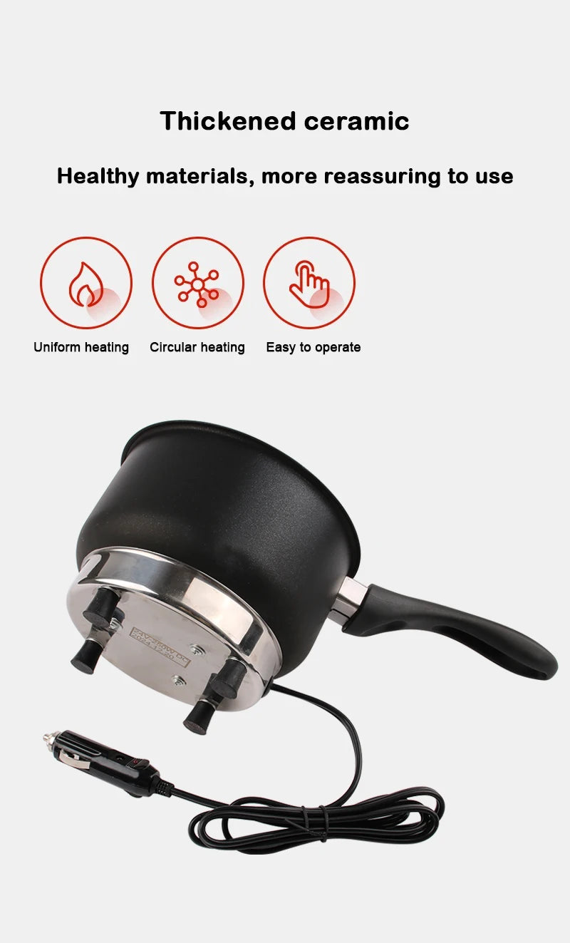 Multicooker For Car Truck 12V 24V Electric Frying Pan Cooking Skillet Mini Rice Cooker Soup Hotpot Heater Travel Food Boiler