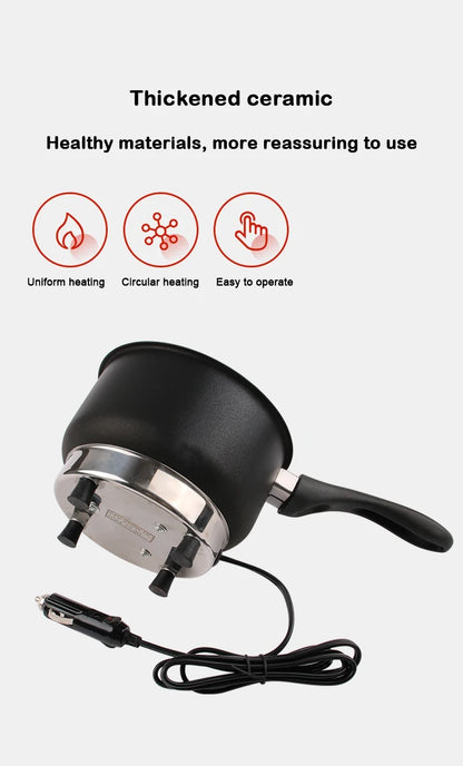 Multicooker For Car Truck 12V 24V Electric Frying Pan Cooking Skillet Mini Rice Cooker Soup Hotpot Heater Travel Food Boiler