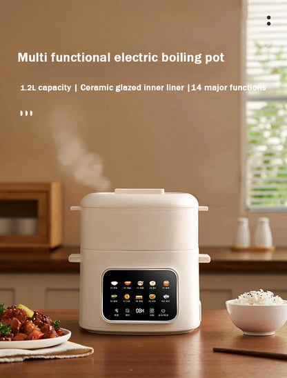 DMWD Electric Cooking Pot Multi-functional Non-stick Pan Dormitory Cook Noodle Pot Hot Pot Reservation Steamer Auto Keep Warm