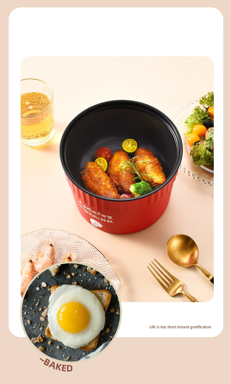 110V Mini Electric Cooking Pot Multifunctional Rice Cooker Hot Pot Instant Noodles Porridge Omelette Quick Food Pot Frying Pan