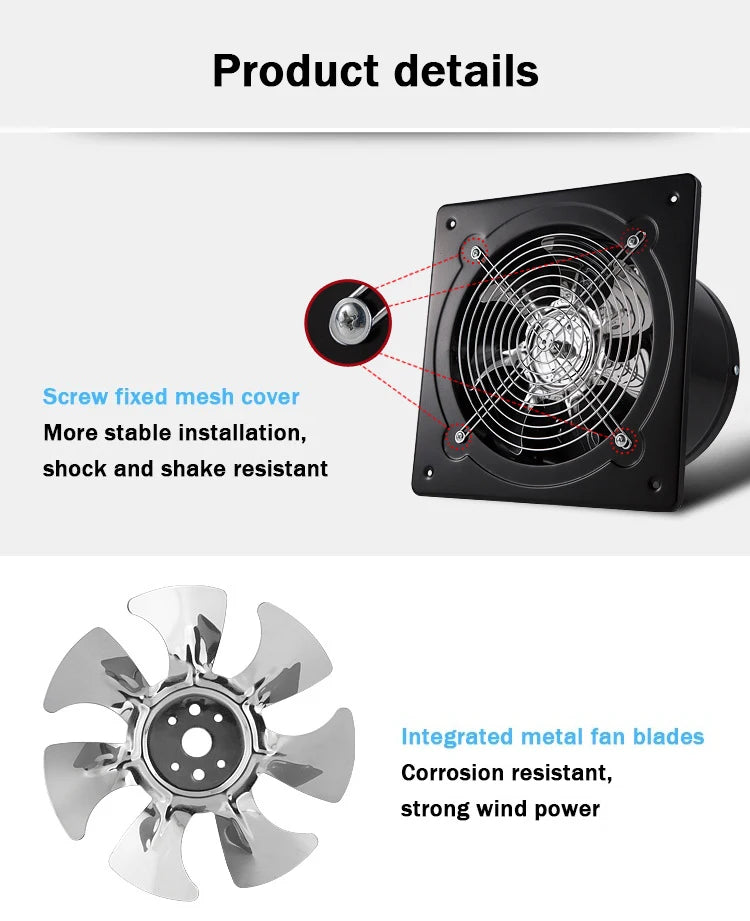 110V Pipe Exhaust Fan 4/6 Inches Air Ventilator Metal Pipe Ventilation Exhaust Fan Extractor Bathroom Toilet Wall Fan Duct Fan