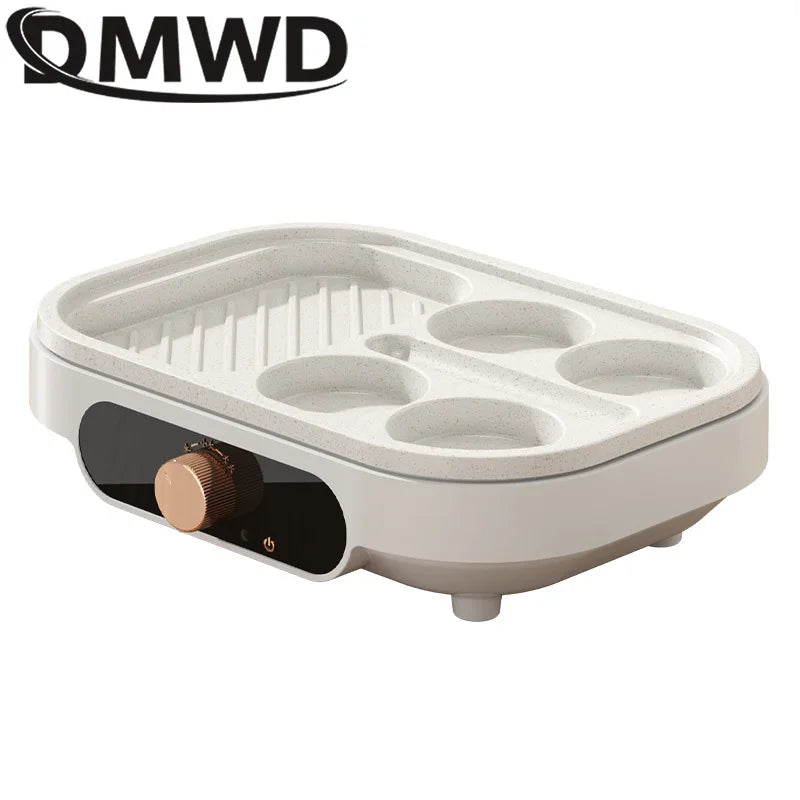DMWD Electric Egg Burger Machine Multifunctional Breakfast Pancake Pan Non-Stick Mini Barbecue Egg Omelette Steak Frying Pan EU