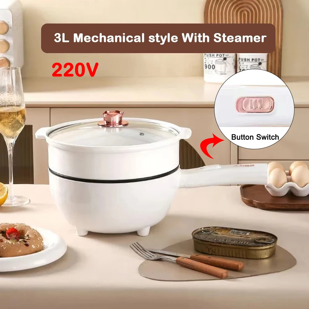 110V Multi-function Electric Stir-fry Meal Wok 3L Non-Stick Frying Pan Food Steamer Smart Smoke-free Hot Pot Stew Cooking Heater