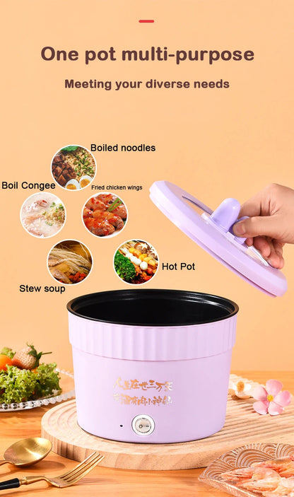 110V Mini Electric Cooking Pot Multifunctional Rice Cooker Hot Pot Instant Noodles Porridge Omelette Quick Food Pot Frying Pan