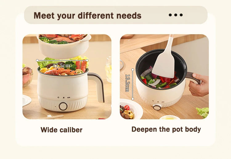 DMWD Multifunctional Electric Cooker Hot Pot Mini Non-stick Food Noodle Cooking Skillet Egg Steamer Soup Heater Pot Frying Pan