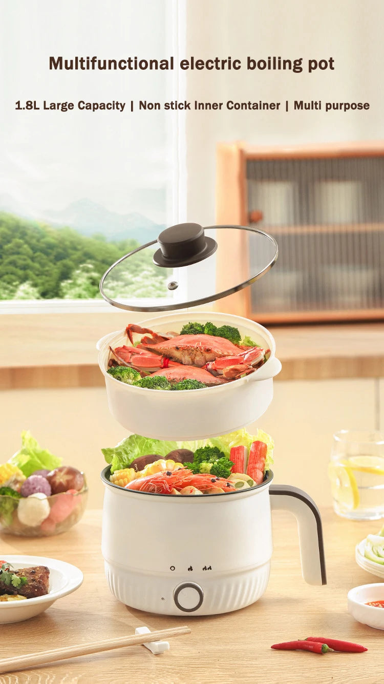 DMWD Multifunctional Electric Cooker Hot Pot Mini Non-stick Food Noodle Cooking Skillet Egg Steamer Soup Heater Pot Frying Pan