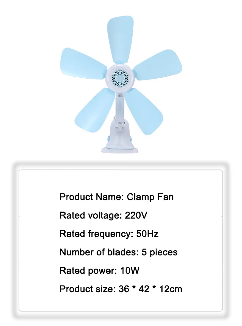 Home Desktop Clip Fan 5 Blades Mini Electric Wall Mounted Office Clamp Cooling Fans Student Dorm Bed Natural Wind Ventilation
