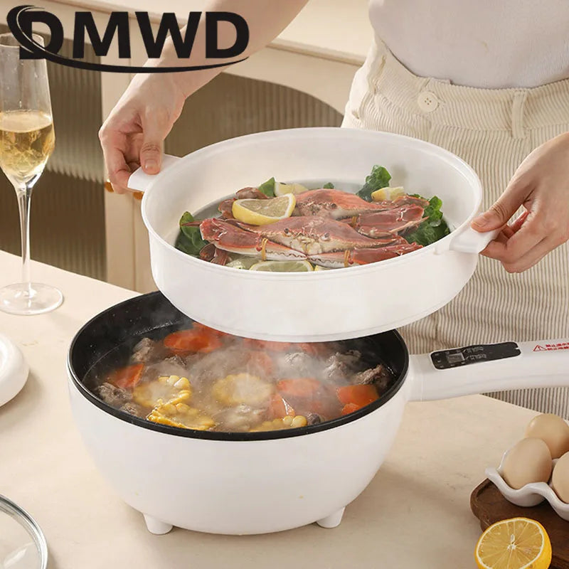 110V Multi-function Electric Stir-fry Meal Wok 3L Non-Stick Frying Pan Food Steamer Smart Smoke-free Hot Pot Stew Cooking Heater
