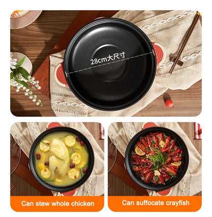 DMWD Multifunctional Electric Cooking Boiling Pot 3L Hot Pot Noodles Soup Pot Non-stick Rice Cooker Fast Heating Food Steamer