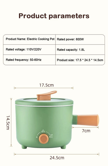 110V/220V Multifunction Electric Cooker 1.8L Hotpot Non-stick Skillet Noodles Soup Cooking Pot Mini Egg Frying Pan Rice Cooker