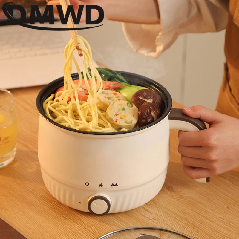 DMWD Multifunctional Electric Cooker Hot Pot Mini Non-stick Food Noodle Cooking Skillet Egg Steamer Soup Heater Pot Frying Pan
