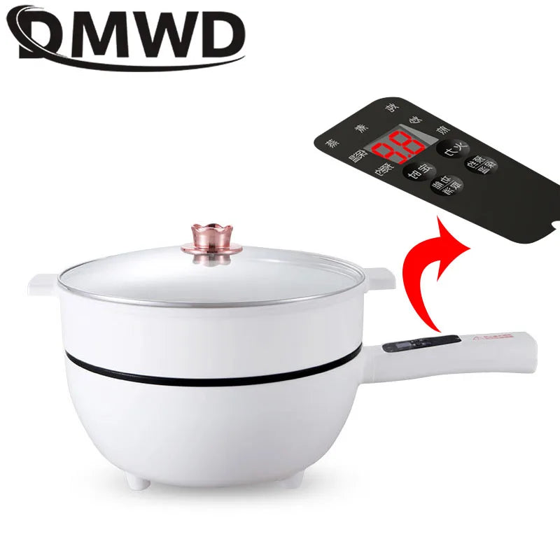 110V Multi-function Electric Stir-fry Meal Wok 3L Non-Stick Frying Pan Food Steamer Smart Smoke-free Hot Pot Stew Cooking Heater