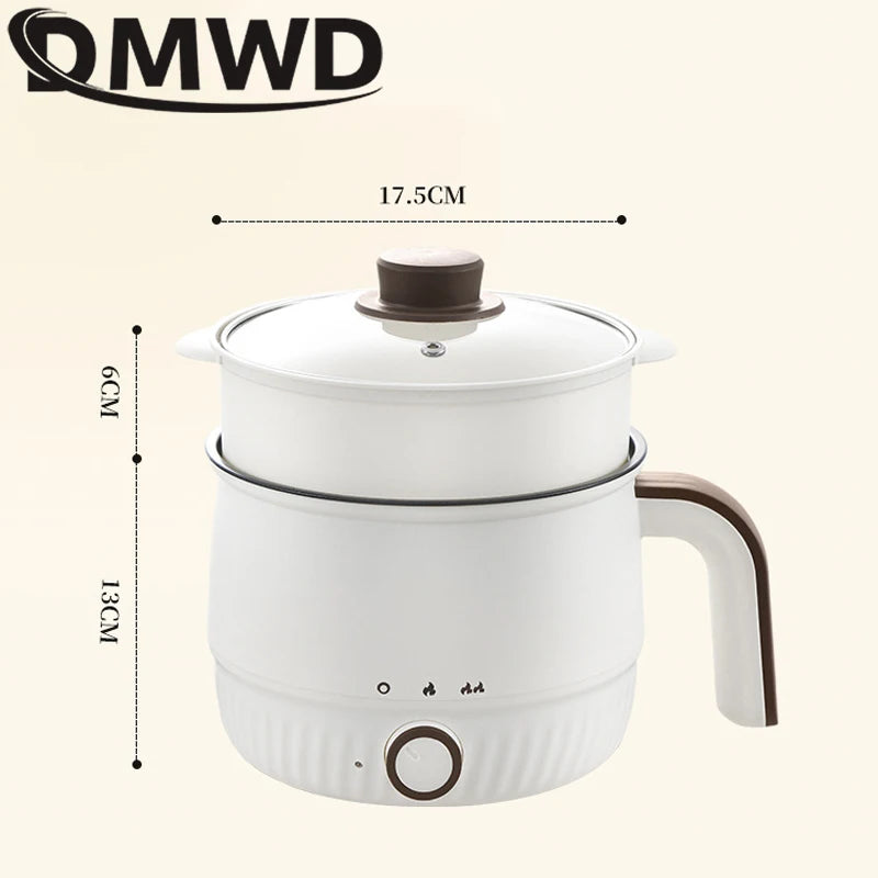 DMWD Multifunctional Electric Cooker Hot Pot Mini Non-stick Food Noodle Cooking Skillet Egg Steamer Soup Heater Pot Frying Pan