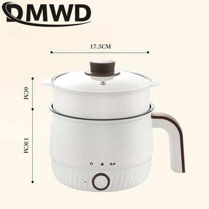DMWD Multifunctional Electric Cooker Hot Pot Mini Non-stick Food Noodle Cooking Skillet Egg Steamer Soup Heater Pot Frying Pan