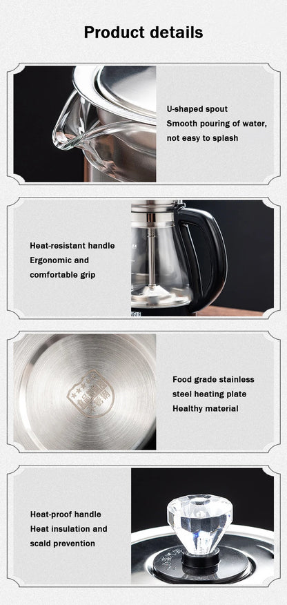 Electric Kettle Coffee Tea Maker Brewer Black Pu 'er Glass Kettles Steam Teapot Automatic Health Tea Infuser Pot Boiling Set 1L