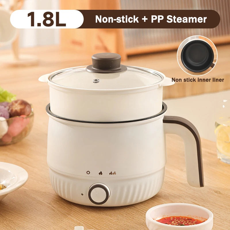 DMWD Multifunctional Electric Cooker Hot Pot Mini Non-stick Food Noodle Cooking Skillet Egg Steamer Soup Heater Pot Frying Pan