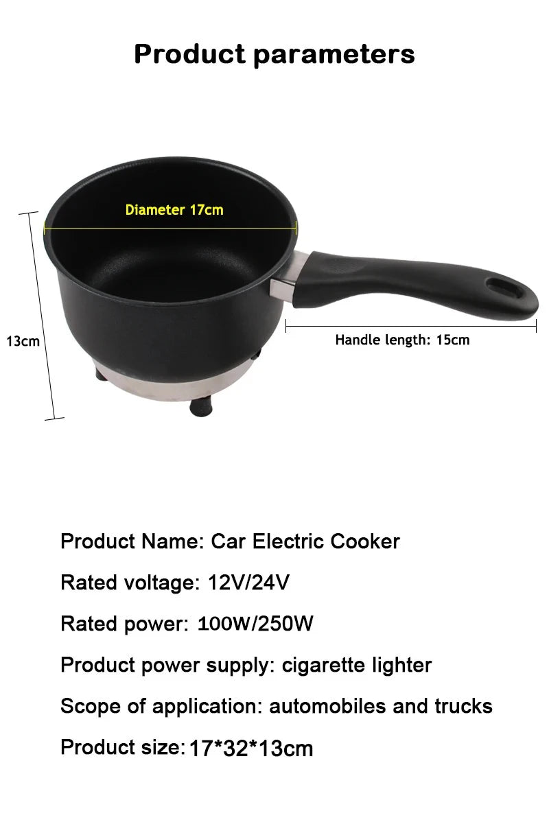 Multicooker For Car Truck 12V 24V Electric Frying Pan Cooking Skillet Mini Rice Cooker Soup Hotpot Heater Travel Food Boiler
