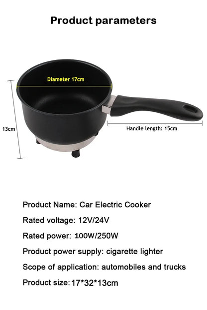 Multicooker For Car Truck 12V 24V Electric Frying Pan Cooking Skillet Mini Rice Cooker Soup Hotpot Heater Travel Food Boiler