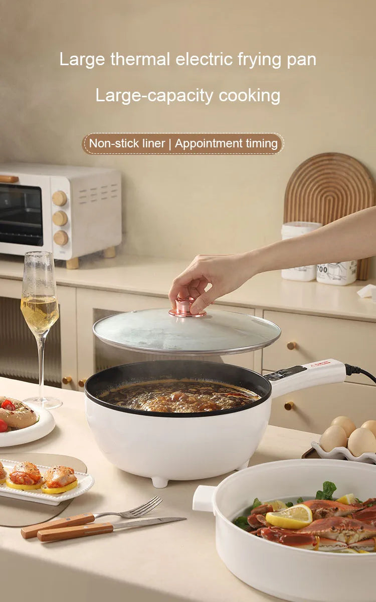 110V Multi-function Electric Stir-fry Meal Wok 3L Non-Stick Frying Pan Food Steamer Smart Smoke-free Hot Pot Stew Cooking Heater