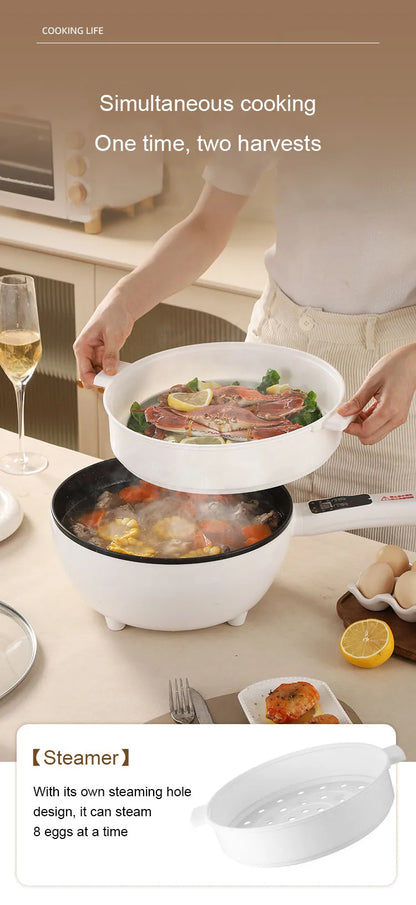 110V Multi-function Electric Stir-fry Meal Wok 3L Non-Stick Frying Pan Food Steamer Smart Smoke-free Hot Pot Stew Cooking Heater