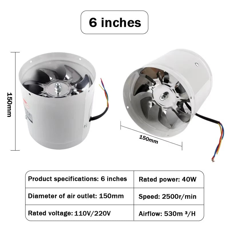 110V/220V Pipe Exhaust Fan Air Ventilator Metal Pipe Ventilation Exhaust Fan Extractor Bathroom Toilet Wall Fan Duct Fan 4-inch
