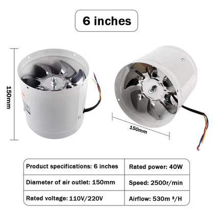 110V/220V Pipe Exhaust Fan Air Ventilator Metal Pipe Ventilation Exhaust Fan Extractor Bathroom Toilet Wall Fan Duct Fan 4-inch