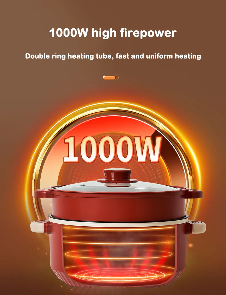 DMWD Multifunctional Electric Cooking Boiling Pot 3L Hot Pot Noodles Soup Pot Non-stick Rice Cooker Fast Heating Food Steamer