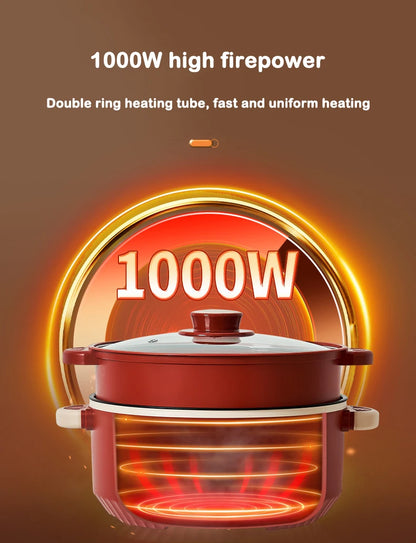 DMWD Multifunctional Electric Cooking Boiling Pot 3L Hot Pot Noodles Soup Pot Non-stick Rice Cooker Fast Heating Food Steamer