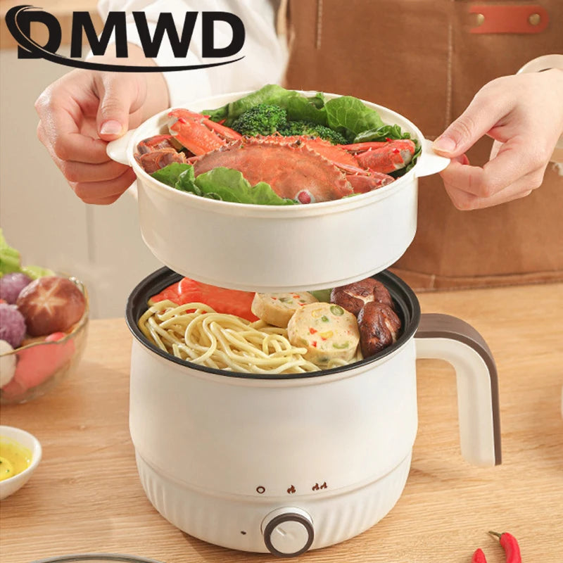 DMWD Multifunctional Electric Cooker Hot Pot Mini Non-stick Food Noodle Cooking Skillet Egg Steamer Soup Heater Pot Frying Pan