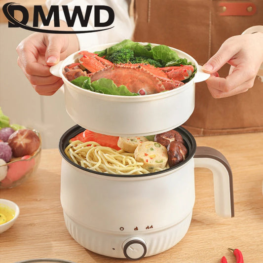 DMWD Multifunctional Electric Cooker Hot Pot Mini Non-stick Food Noodle Cooking Skillet Egg Steamer Soup Heater Pot Frying Pan