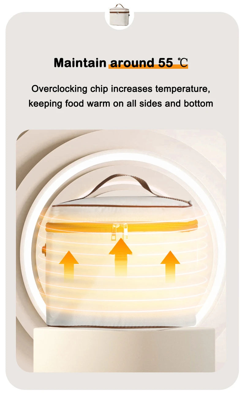 DMWD Portable Insulated Food Lunch Container Set Stackable Insulated Lunch Box Ceramics Bento Box Leakproof Thermostatic Bag