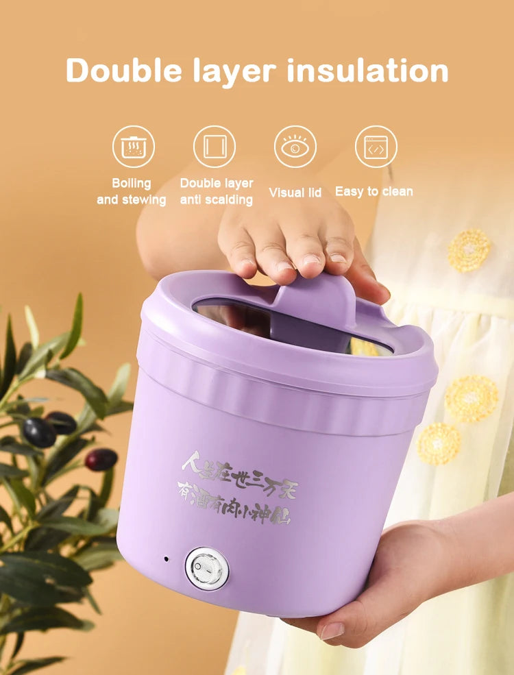 110V Mini Electric Cooking Pot Multifunctional Rice Cooker Hot Pot Instant Noodles Porridge Omelette Quick Food Pot Frying Pan