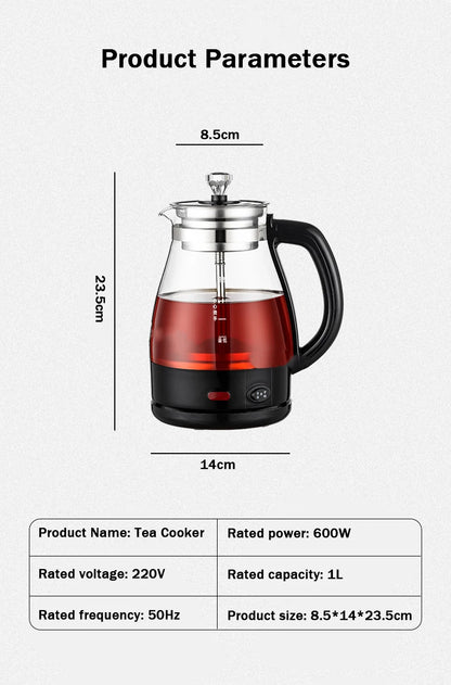 Electric Kettle Coffee Tea Maker Brewer Black Pu 'er Glass Kettles Steam Teapot Automatic Health Tea Infuser Pot Boiling Set 1L