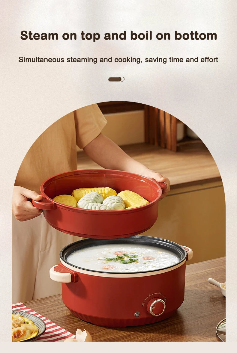 DMWD Multifunctional Electric Cooking Boiling Pot 3L Hot Pot Noodles Soup Pot Non-stick Rice Cooker Fast Heating Food Steamer