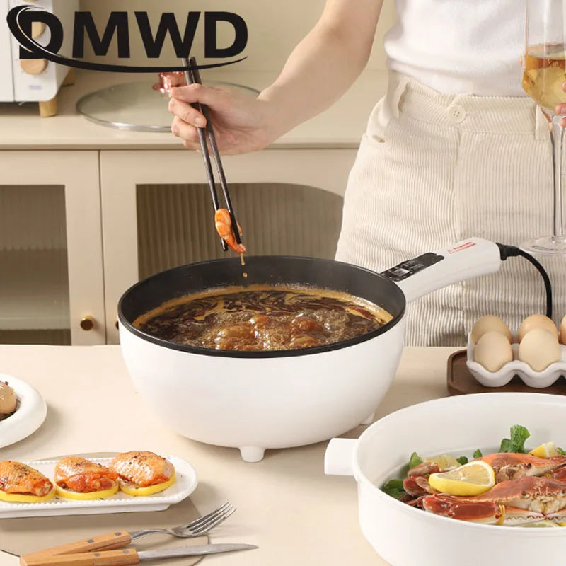 110V Multi-function Electric Stir-fry Meal Wok 3L Non-Stick Frying Pan Food Steamer Smart Smoke-free Hot Pot Stew Cooking Heater