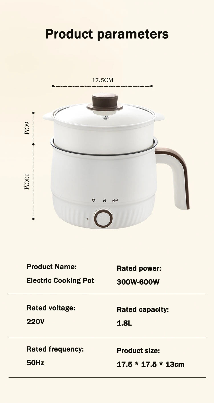 DMWD Multifunctional Electric Cooker Hot Pot Mini Non-stick Food Noodle Cooking Skillet Egg Steamer Soup Heater Pot Frying Pan
