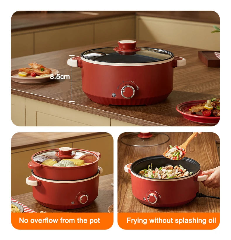 DMWD Multifunctional Electric Cooking Boiling Pot 3L Hot Pot Noodles Soup Pot Non-stick Rice Cooker Fast Heating Food Steamer