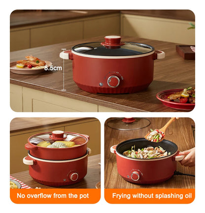 DMWD Multifunctional Electric Cooking Boiling Pot 3L Hot Pot Noodles Soup Pot Non-stick Rice Cooker Fast Heating Food Steamer