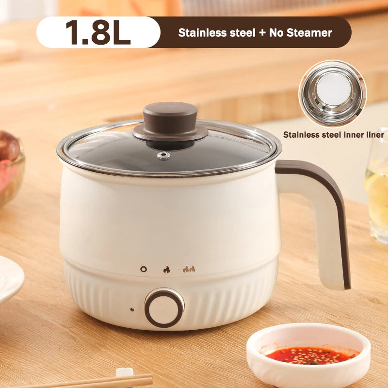 DMWD Multifunctional Electric Cooker Hot Pot Mini Non-stick Food Noodle Cooking Skillet Egg Steamer Soup Heater Pot Frying Pan