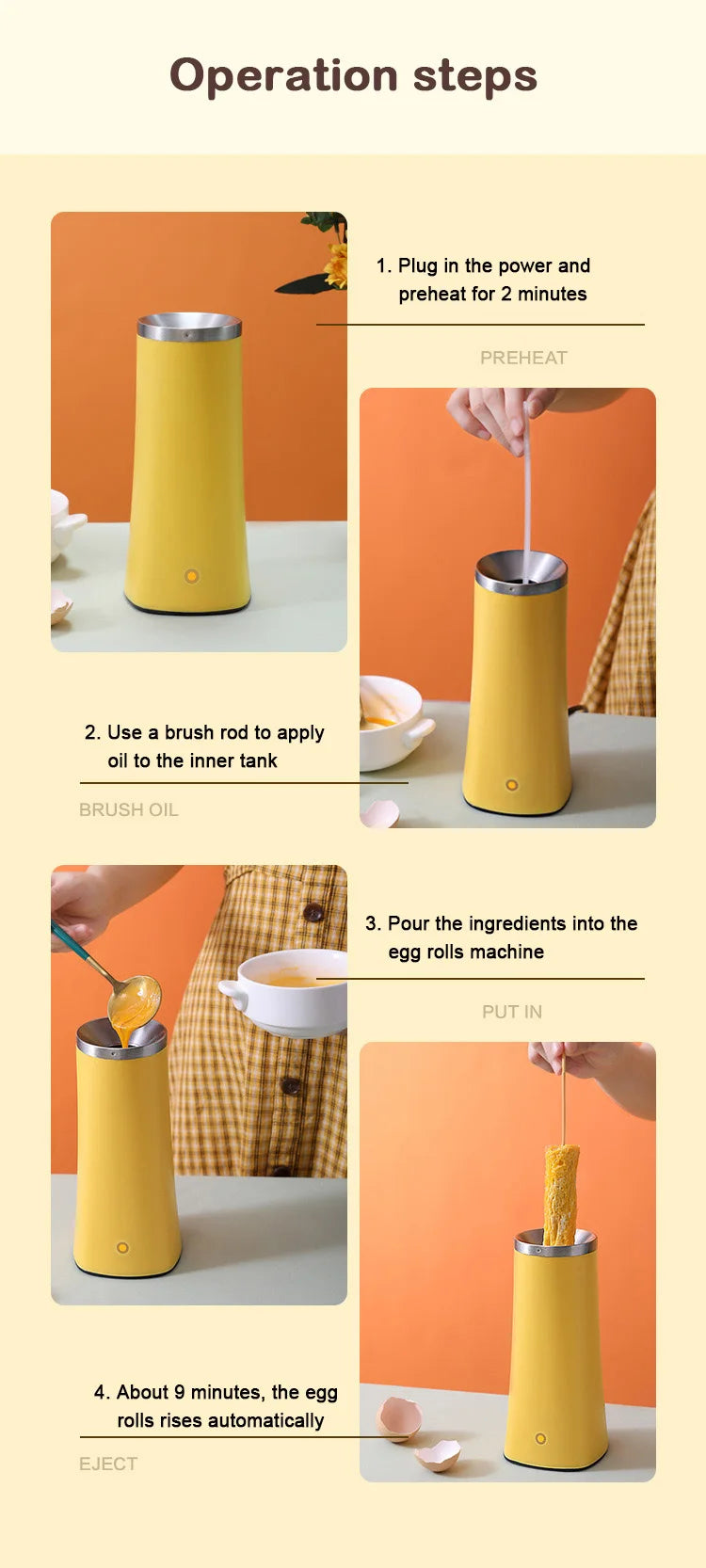 110V/220V Automatic Rising Electric Egg Roll Maker Cup Breakfast Single Omelette Master Fried Eggs Sausage Roller Boiler Machine