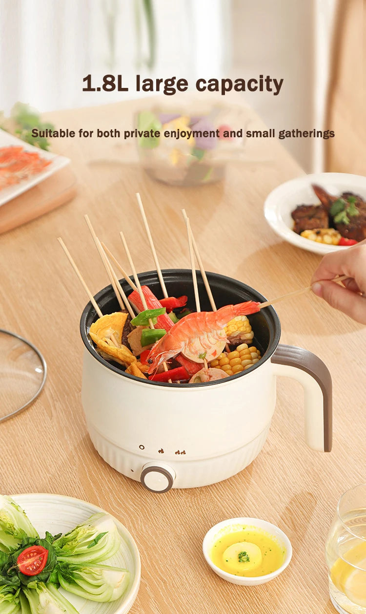 DMWD Multifunctional Electric Cooker Hot Pot Mini Non-stick Food Noodle Cooking Skillet Egg Steamer Soup Heater Pot Frying Pan