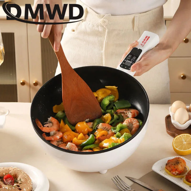 110V Multi-function Electric Stir-fry Meal Wok 3L Non-Stick Frying Pan Food Steamer Smart Smoke-free Hot Pot Stew Cooking Heater