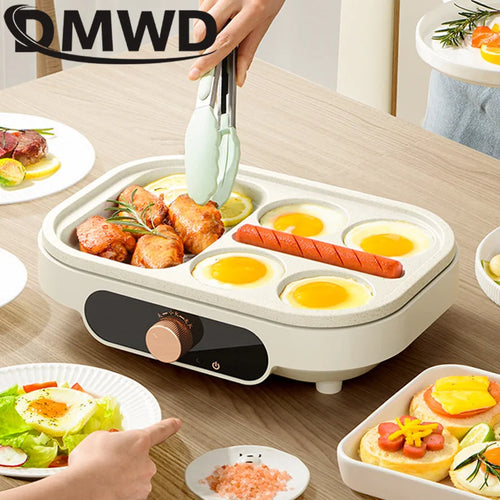 DMWD Electric Egg Burger Machine Multifunctional Breakfast Pancake Pan Non-Stick Mini Barbecue Egg Omelette Steak Frying Pan EU