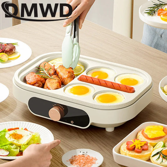 DMWD Electric Egg Burger Machine Multifunctional Breakfast Pancake Pan Non-Stick Mini Barbecue Egg Omelette Steak Frying Pan EU