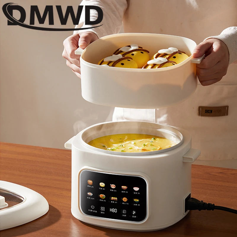 DMWD Electric Cooking Pot Multi-functional Non-stick Pan Dormitory Cook Noodle Pot Hot Pot Reservation Steamer Auto Keep Warm