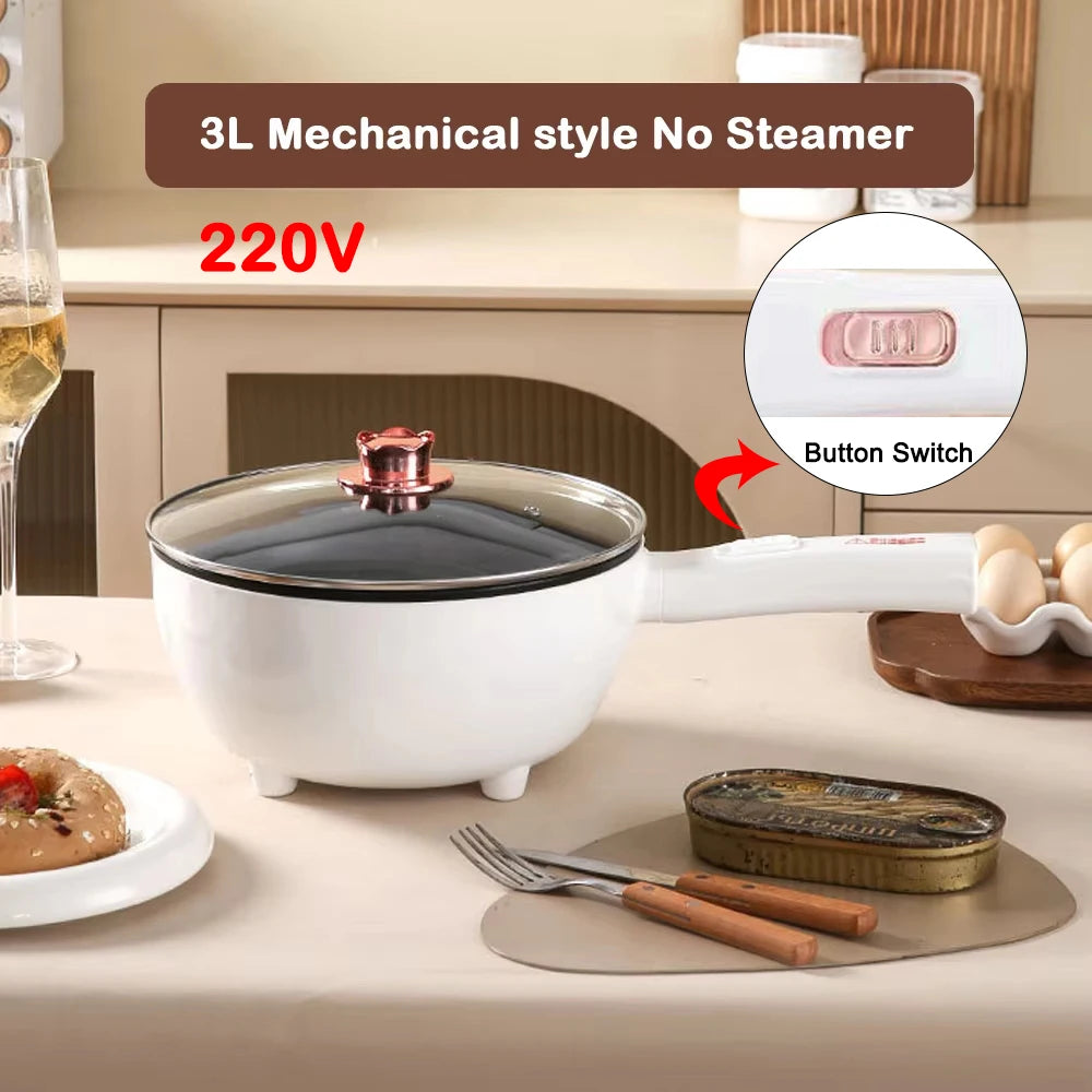 110V Multi-function Electric Stir-fry Meal Wok 3L Non-Stick Frying Pan Food Steamer Smart Smoke-free Hot Pot Stew Cooking Heater
